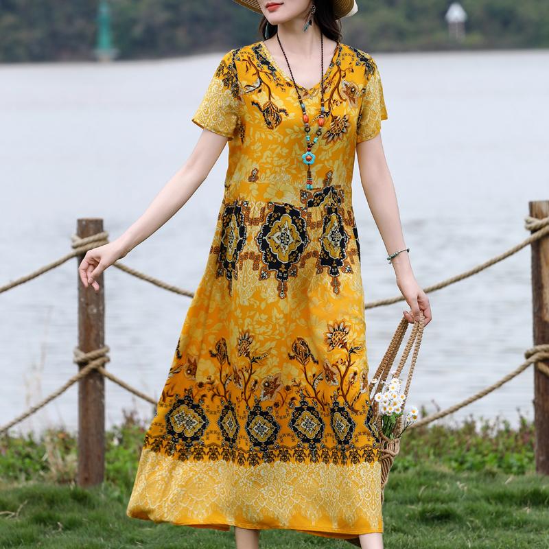 Большие размеры женские элегантные платья летняя винтажная одежда повседневные короткие рукава летние длинные платья