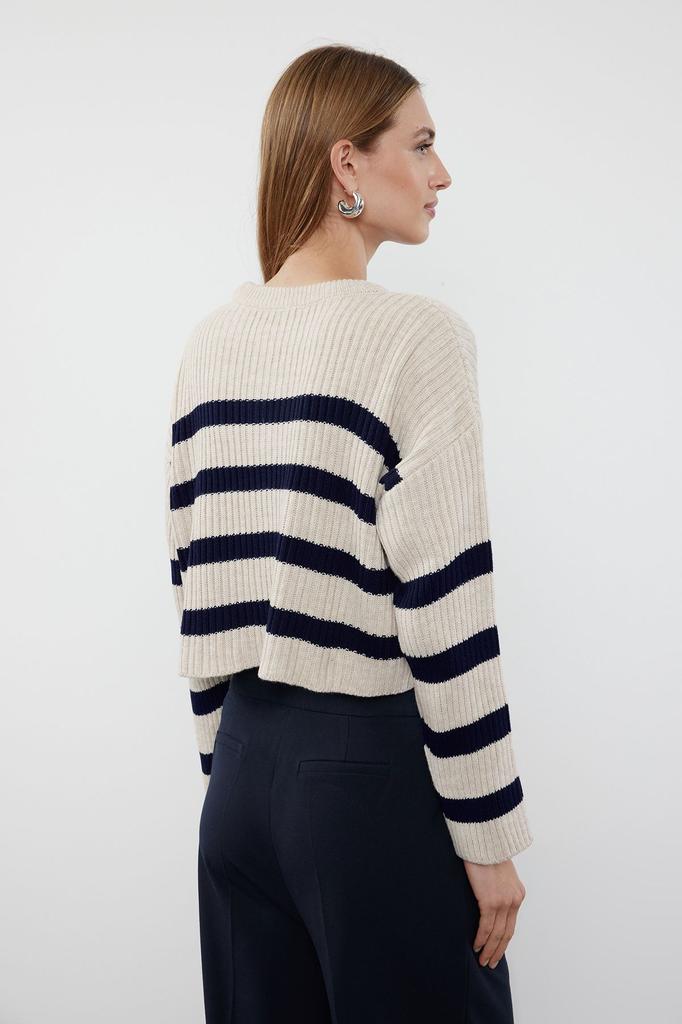 Женский свитер в элегантном стиле, укороченный вязаный свитер в полоску с камнями