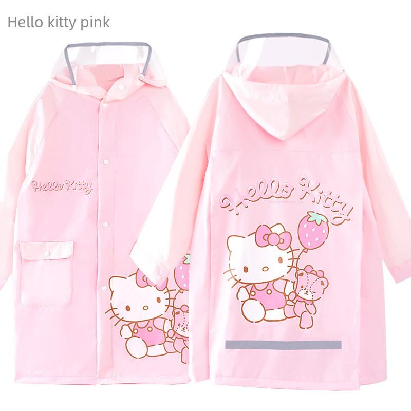 Kuromi Children's Raincoat for Girls with Backpack Space, Large Brim, Waterproof Jacket for Boys and Girls, Mid-Length Style