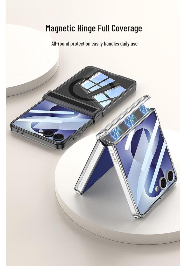 Чехол для Samsung Z Flip 8: Прозрачный, Магнитный, Беспроводная зарядка, Мягкий дизайн с подушками безопасности, Однотонный.