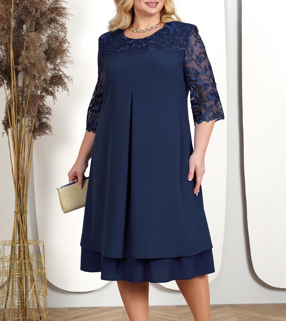 Plus Size Summer Dress Elegant Embroidery Chiffon Prom Formal Party Dresses for Chubby Women Loose Ladies Church Dress