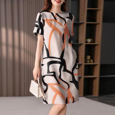 Модное женское свободное платье-трапеция с уникальным рисунком и принтом в виде О-образного выреза с коротким рукавом и принтом листьев