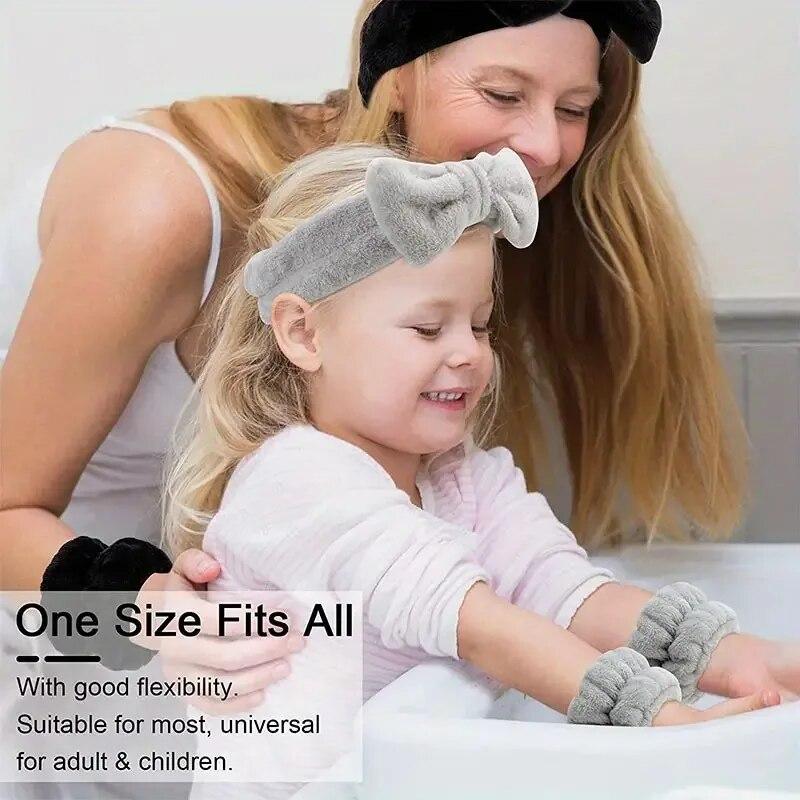 3 шт., повязка на голову с бантом, набор браслетов, эластичное мягкое полотенце для мытья лица, душа, макияж, йога, спортивная повязка на голову для ухода за кожей для женщин и девочек