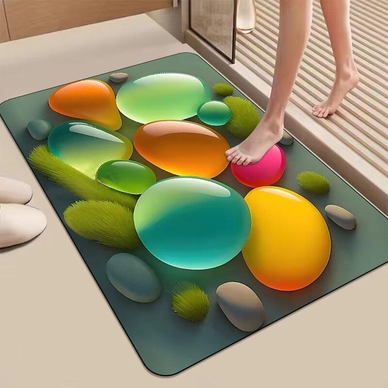 Светящийся Каменный Узор Коврик для Пола Дверной Коврик Впитывающий Воду Коврик для Двери Ванной Комнаты, Диатомовая Грязь Кухонный Коврик Быстросохнущий Нескользящий Ковер