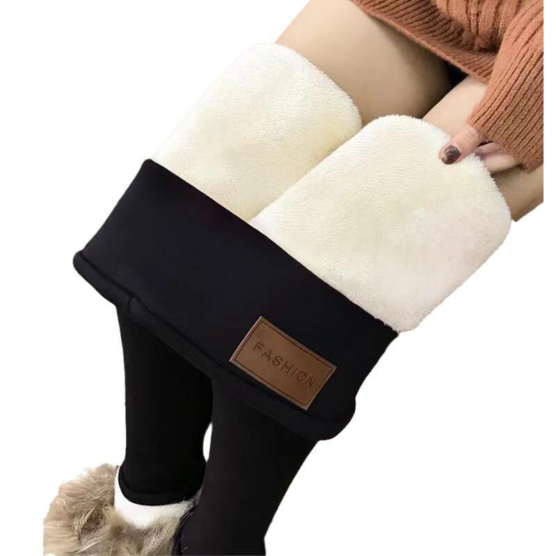 Plus Size Lamb Wool Pocket Leggings - Velvet Lined, Slim-Fit, Mid-Waist Warm Cuffed Pants