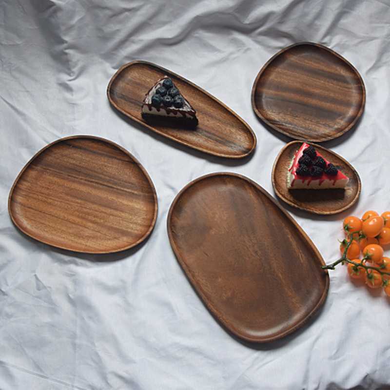 Цельная древесина орехового дерева, неправильная овальная посуда для фруктов, твердая древесина, десертная обеденная тарелка, блюдце, чайный поднос, набор посуды