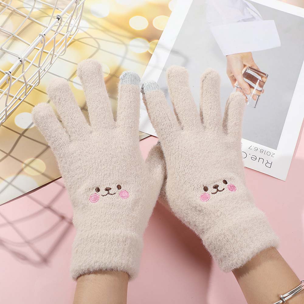 Cycling Student Plush Men Women Gloves Knitted Gloves Full Finger Warm Mittens