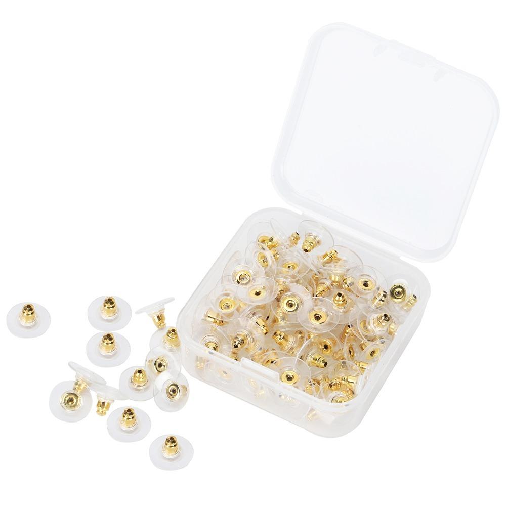 100pcs Earring Torus Plastic Earring Backs Gold With Pad Pierced Earring Backing Soft Clear Earring Backing Stoppers Posts