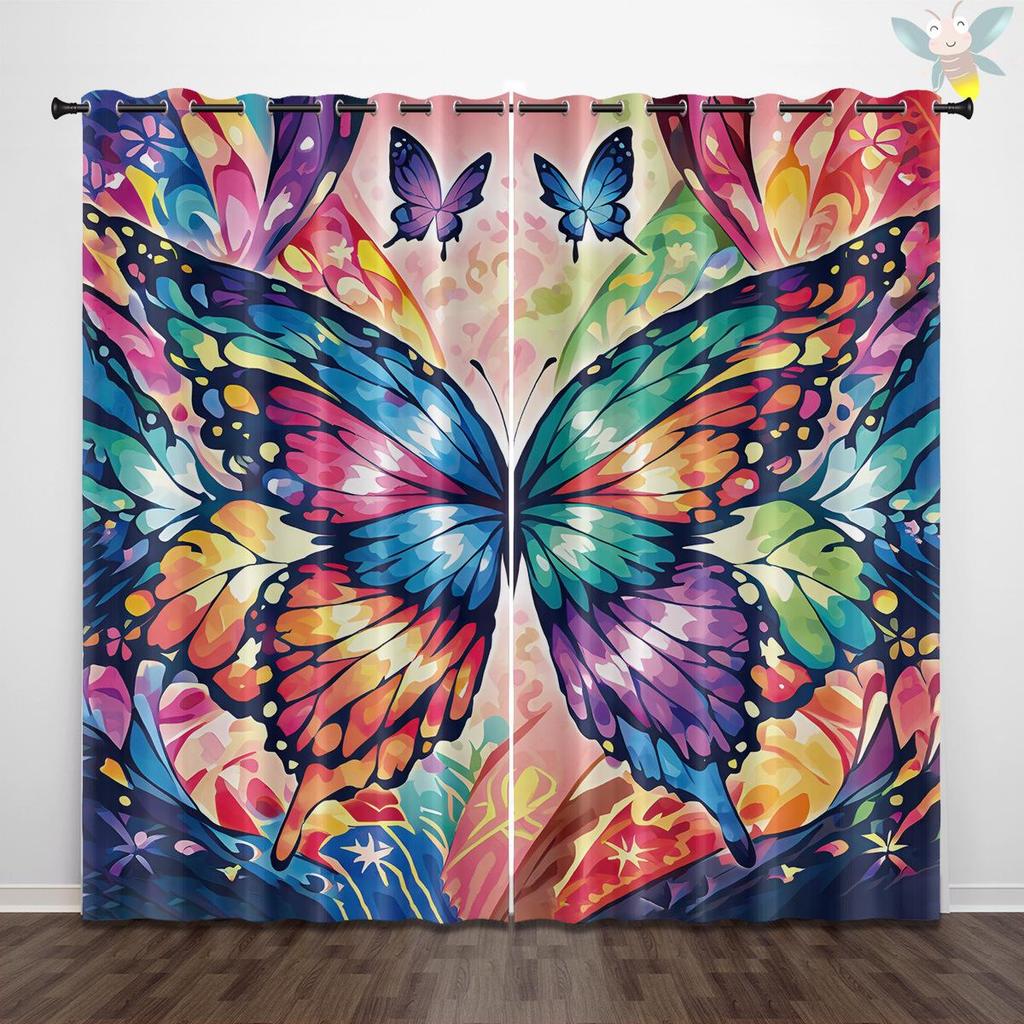 Dragonfly Pattern Glass Painted Blackout Curtains - Thickened Polyester, High Precision Sun Protection