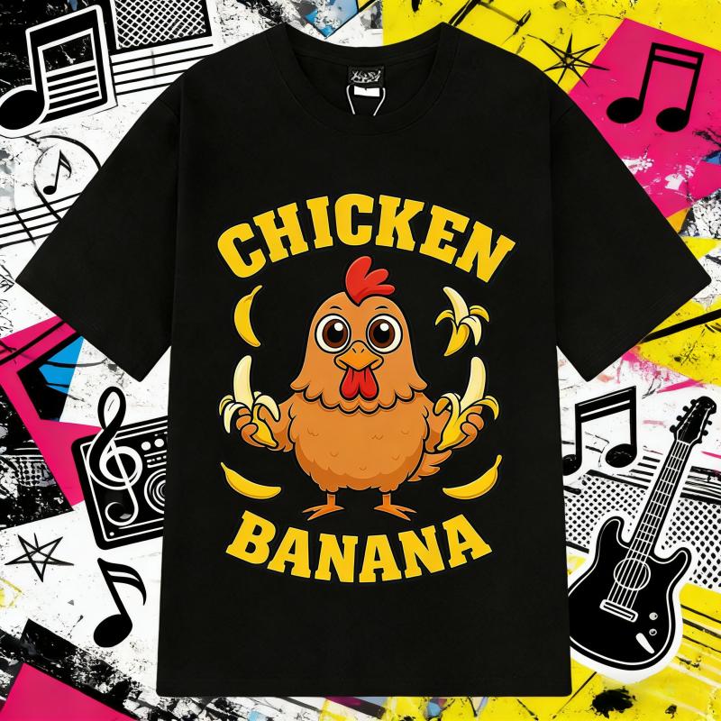 2025 Summer Chicken Banana TShirt Cute and Funny Animal Mashup Meme Tee Cotton Harajuku Unisex Loose Leisure Tshirts Y2k