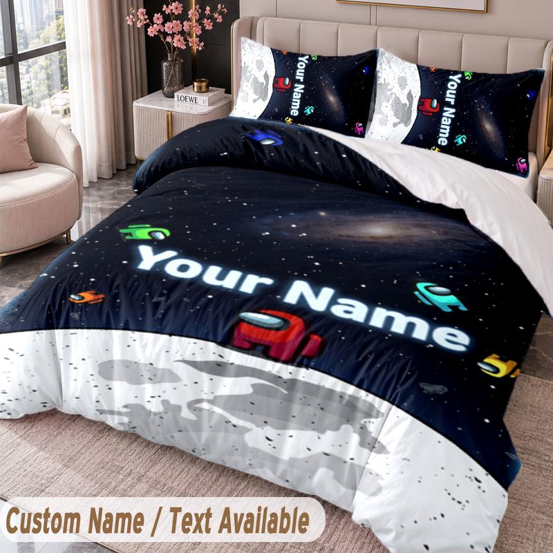 Custom Name Text 3Pcs Bedding Set Among Us Duvet Cover And Two Pillowcases