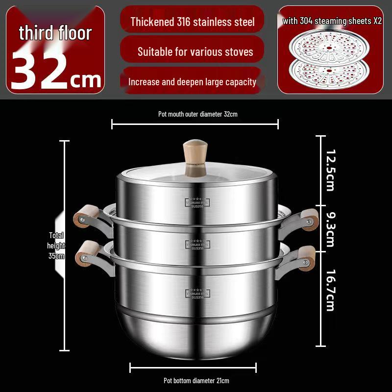 **Двухслойная ручка против ожогов Пароварка из нержавеющей стали**