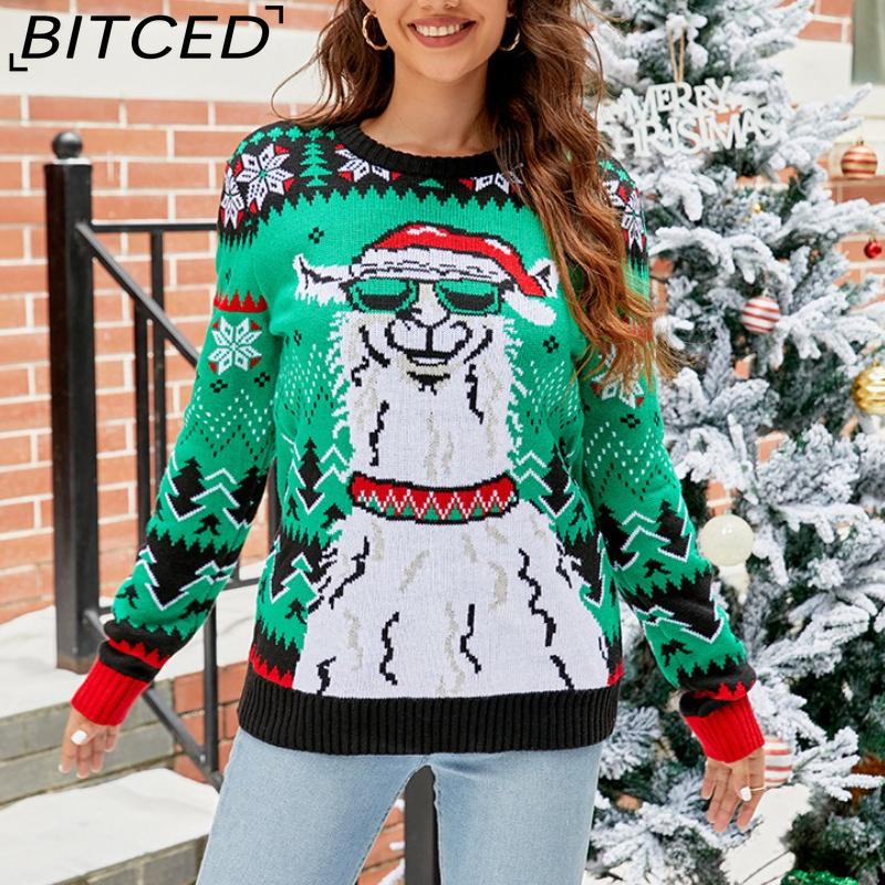 BITCED Повседневный рождественский пуловер со снеговиком, осенне-зимний мультяшный рождественский трикотаж с альпакой