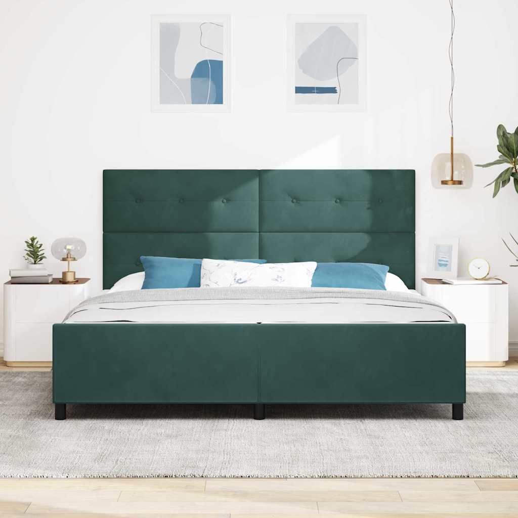 Box Spring Bed with Headboard Dark Green 200 x 200 cm Velvet