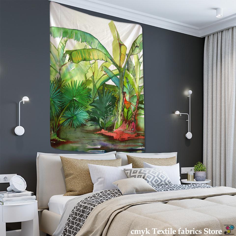 Гобелен с тропическим лесом, настенный подвесной семейный декор для спальни, полиэстеровая ткань, богемный растительный художественный принт
