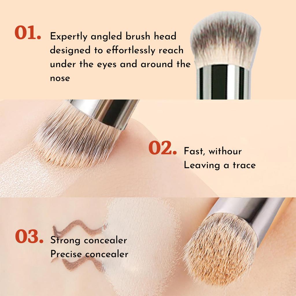 Кисть для консилера — точная скошенная кисть для нанесения тональной основы с мягкими синтетическими щетинками из веганского волокна для маскировки и смешивания с жидкой кремовой пудрой