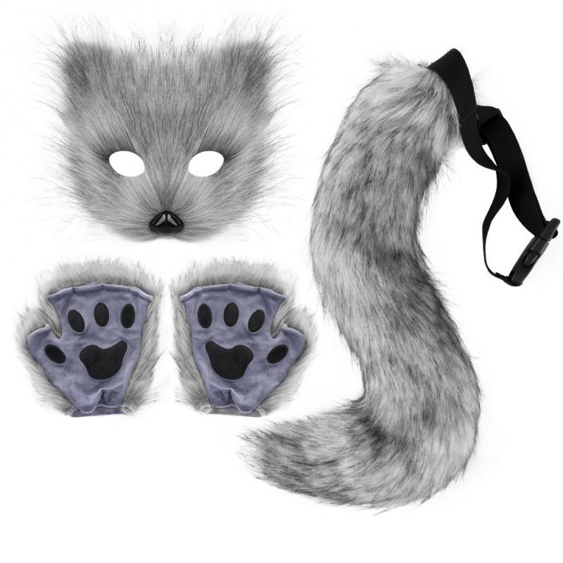 Handmade Fox Costume Set: Faux Fur Mask Gloves Tail Halloween Cosplay Party Dress Up