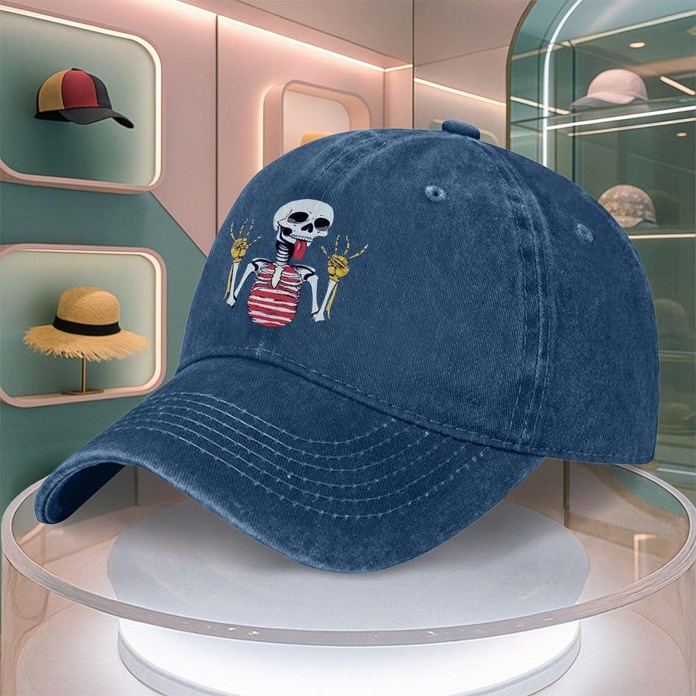 Mens Skull Tongue Print Baseball Cap Vintage Curved Brim Dad Hat Adjustable Snapback Unisex Outdoor Casual Hat