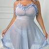 Sexy Plus Size Babydoll Nightdress - Women's Transparent Sleepwear Lingerie with Thong - Seductive Sleepwear for Curvy Women