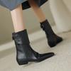 Square Toe Leather Elegant with Low Heels Mid Calf Shoes Woman Autumn Winter Trend 2025 Fleece-Lined Half High Boots for Women
