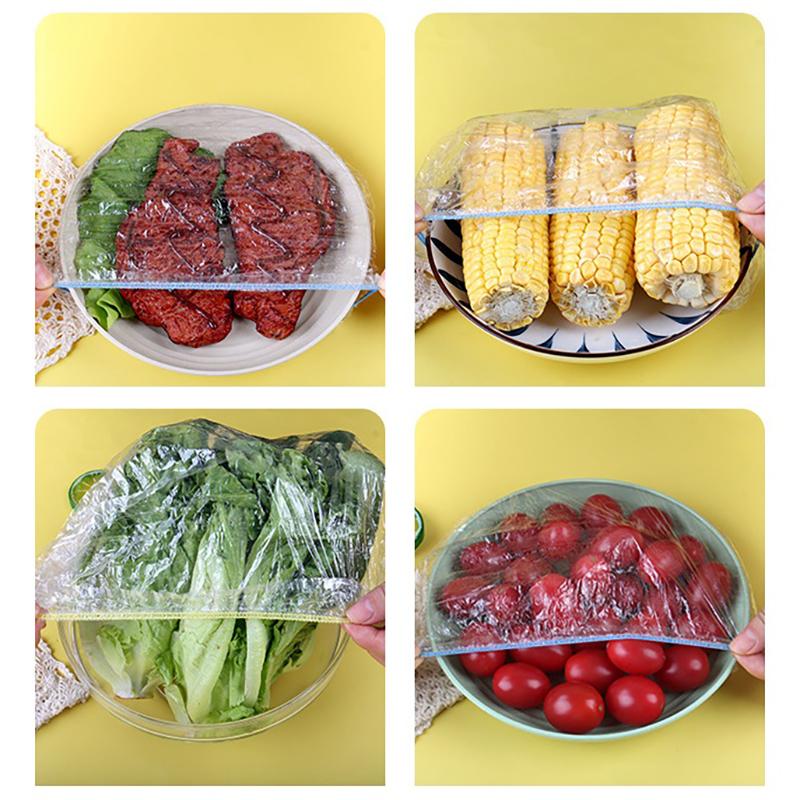 100 шт. Одноразовые крышки для хранения продуктов, многоразовые эластичные крышки для свежих продуктов, стрейч-пленка, крышка для миски/тарелки/продуктов, пакеты для сохранения свежести, шапочка для душа