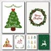Vintage Merry Christmas Tree Deer Snow Art Poster Canvas Painting Festive Wall Prints for Living Room Home Decor