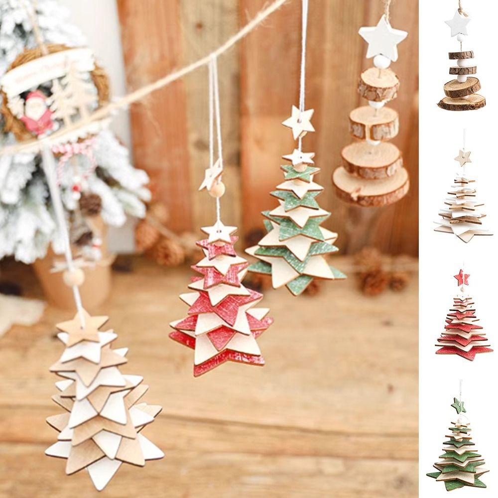 Wooden Christmas Decorations Star Christmas Tree Ornaments Multilayer Christmas Tree Pendant Wall