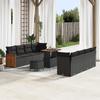 11-Piece Garden Sofa Set with Black Cushions Poly Rattan Acacia, Garden Dining Set 3365229