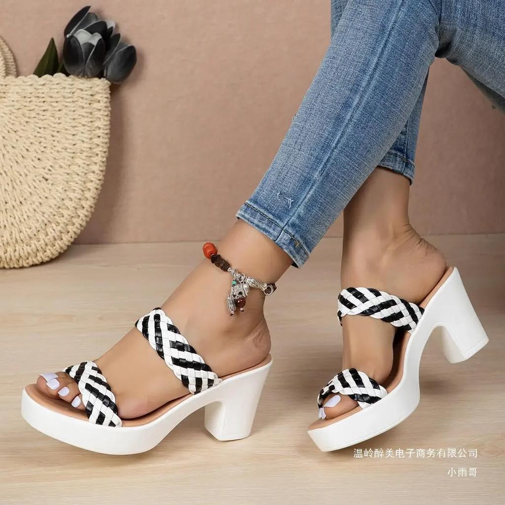 Women Woven Wedge Heel High Heels Summer New European American Fashion Sexy Sandals Banquet Party Casual Slippers Wear-resistant