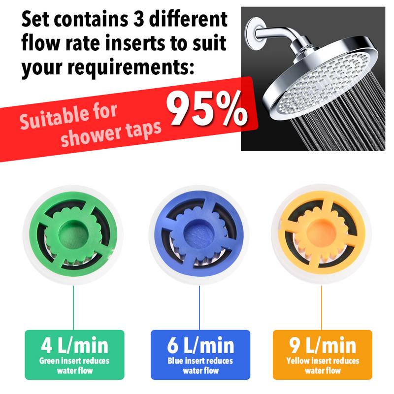 Shower Flow Reducer Limiter Set Water Saving 3 Different Flow Hose Pipe Restrictor Aerator Water Controller Reducer Shower Head