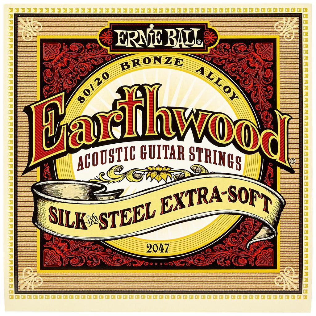 Ernie Ball 2047 Acoustic Guitar Strings EARTHWOOD SILK STEEL BRONZE EXTRA SOFT [Genuine] (10-50) & 80/20