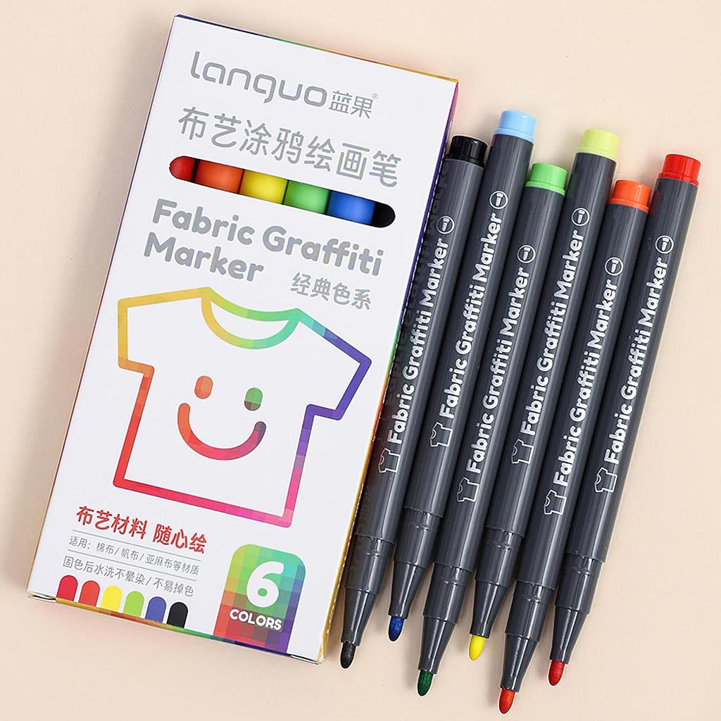 Набор из 6 маркеров для граффити по ткани, моющиеся и многоразовые, для рисования на хлопковом холсте, льне, для школы рисования своими руками