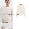 Spring New Women's Clothing Fashion Style Jacquard Mesh Long Sleeves Round Neck Cut Out Simple Knitwear 3471010
