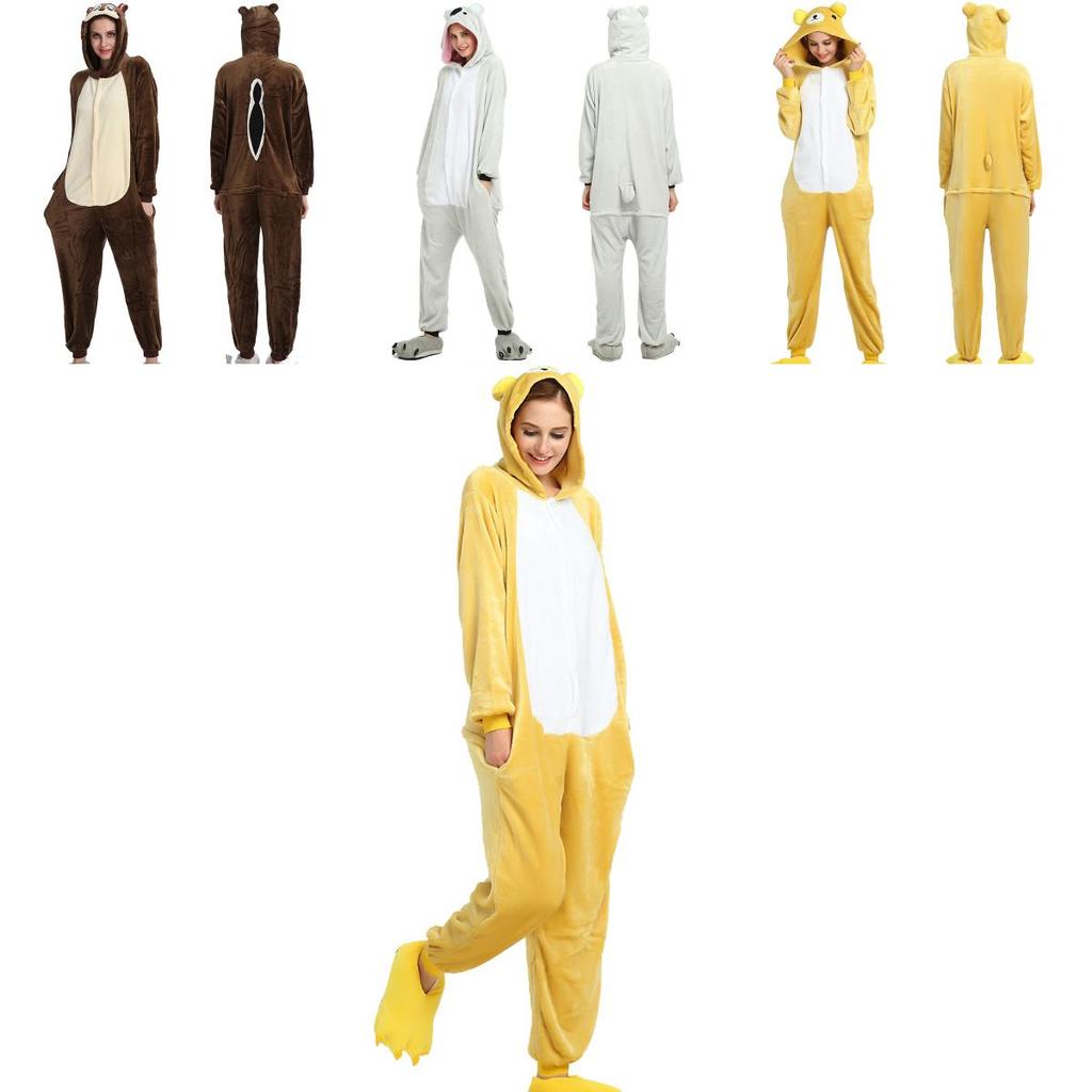 Уютная унисекс взрослая фланелевая пижама-костюм животного с боковыми карманами
