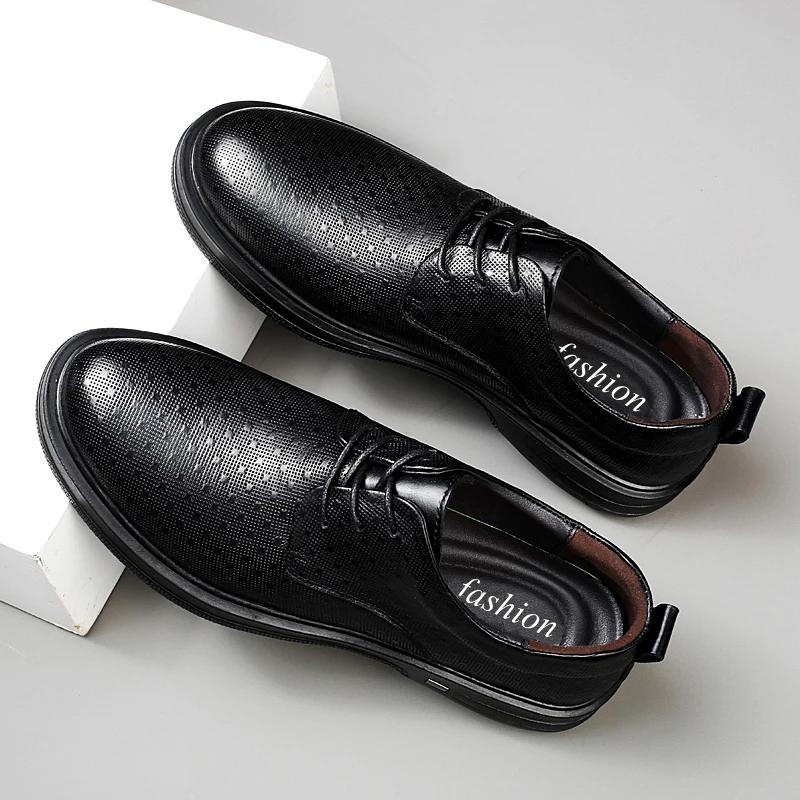 Fashion Genuine Leather Casual Oxford Shoes for Men Round Toe Man Formal Shoes Handmade Mens Business Flats Leisure Walk Dress Footwear