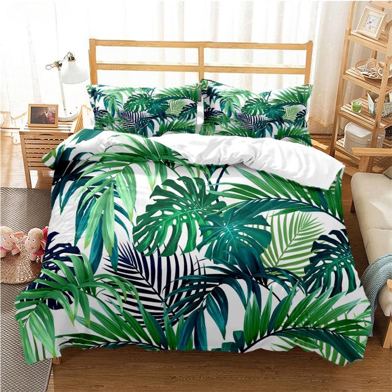 Tropical Leaf Duvet Cover Set All Season Soft Bedding with Pillowcases Single Double Queen King Size