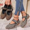 Fashion Leopard Print Soft Sole Single Shoes Autumn New Round Toe Light Mouth Color Block Non-slip Block Heel Low Top Shoes