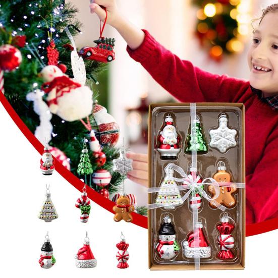 Набор мини-стеклянных рождественских украшений Маленькие винтажные снеговик Санта елка снежинка леденец украшения для подвешивания на рождественскую елку