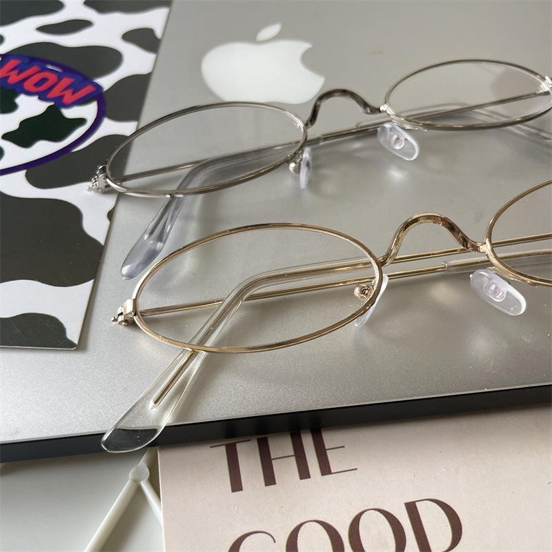 Винтажные овальные металлические очки Женские Девичьи Y2K Маленькие декоративные очки Анти-синий свет Прозрачные очки