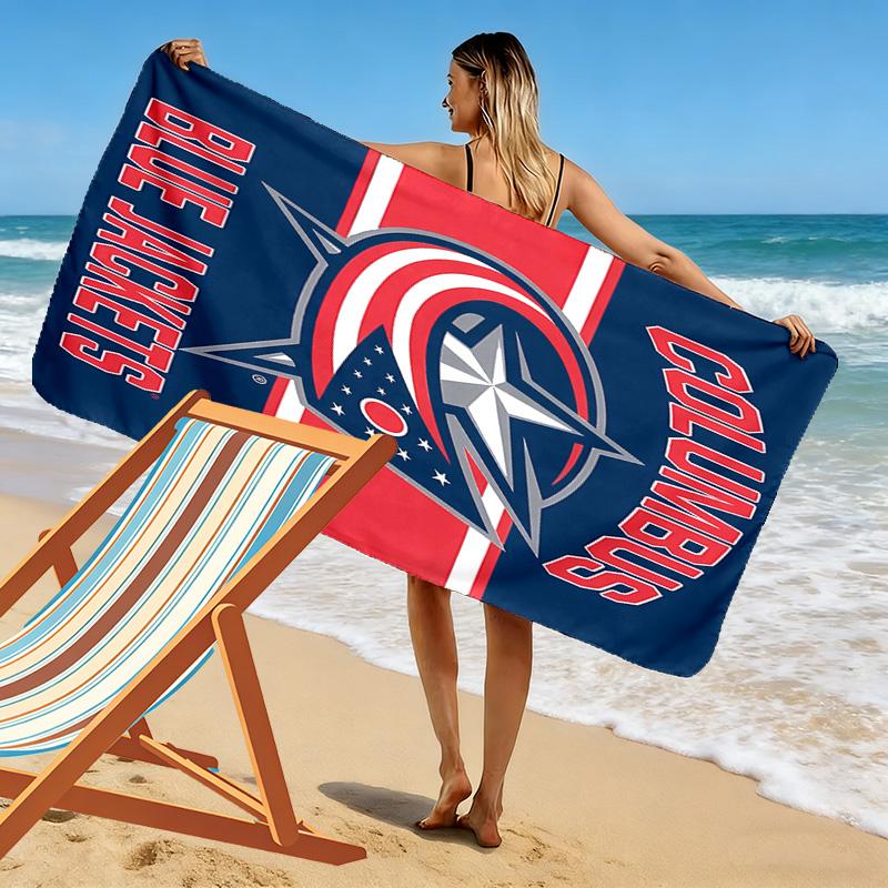 Columbus Blue Jackets Print Beach Towel, Large Soft Quick Dry Towel for Beach Camping Swimming