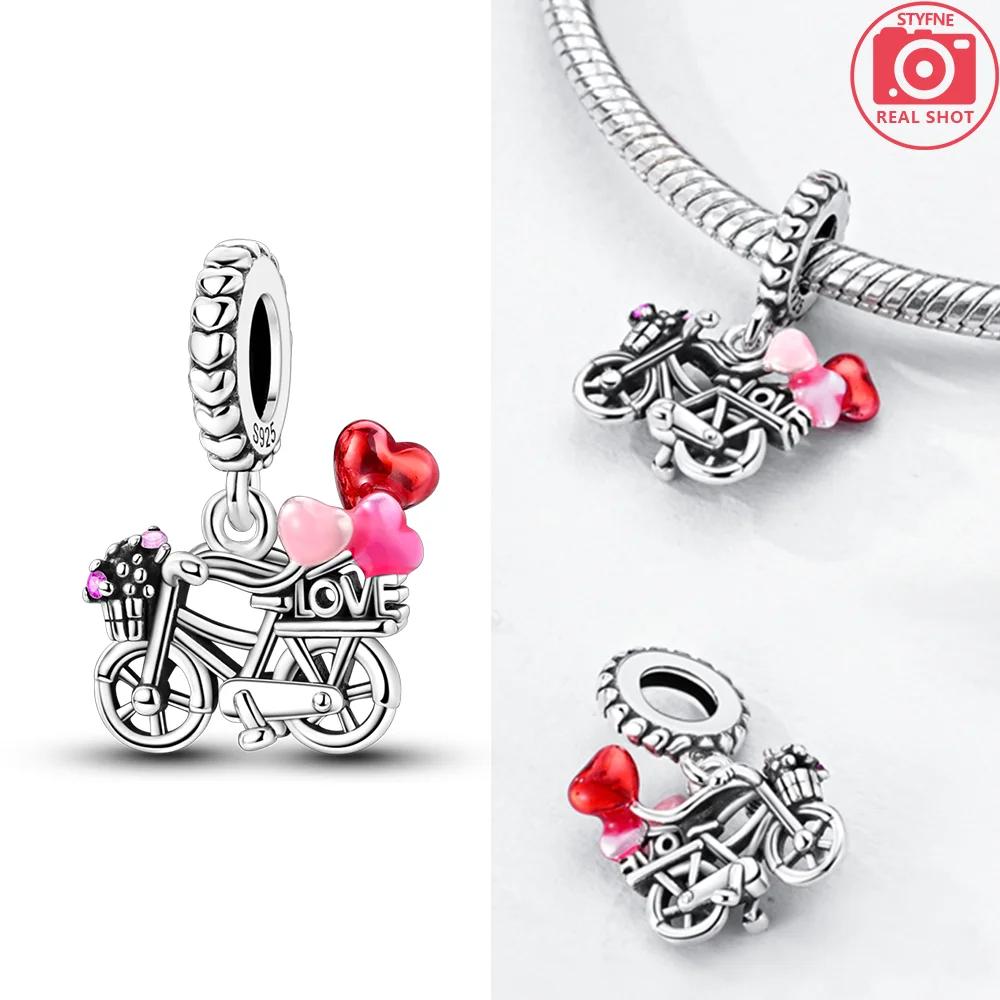 Exquisite Copper Original Red Heart Bicycle Love Couple Charms Beads Fit Bracelet Valentine'S Day Gift Women Jewelry Diy