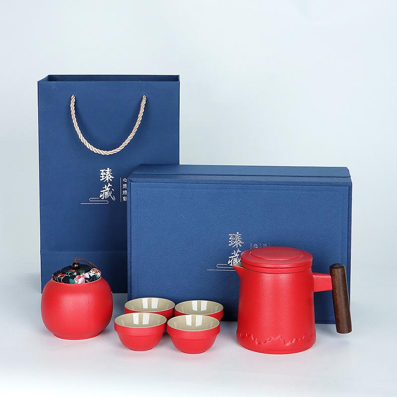 Ceramic Travel Tea Set, Portable Bag, Express Cup, One Pot, Four Cups, Tea Can, the Whole Set of Kung Fu Tea Set, Mountain Language Cup.