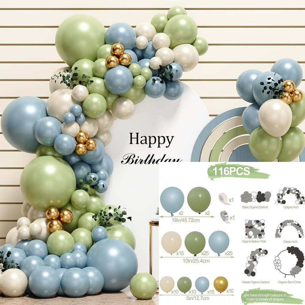 Mori Set Green Latex Balloon Chain Set Vintage Themed Birthday Party Decorative Jungle Set