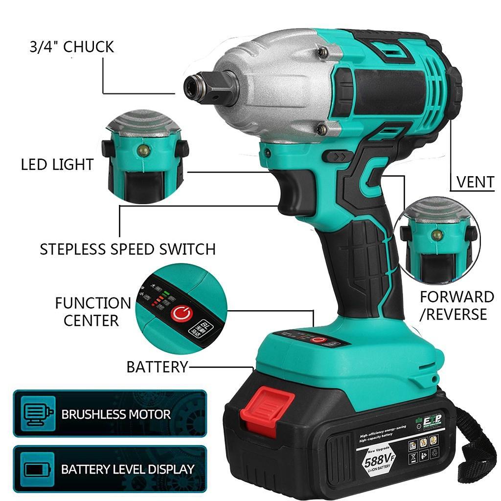 588vf 22800Amh 520N.M Бесщеточный беспроводной электрический ударный гайковерт с крутящим моментом Электроинструменты 2 литий-ионных аккумулятора для аккумулятора Makita 18 В