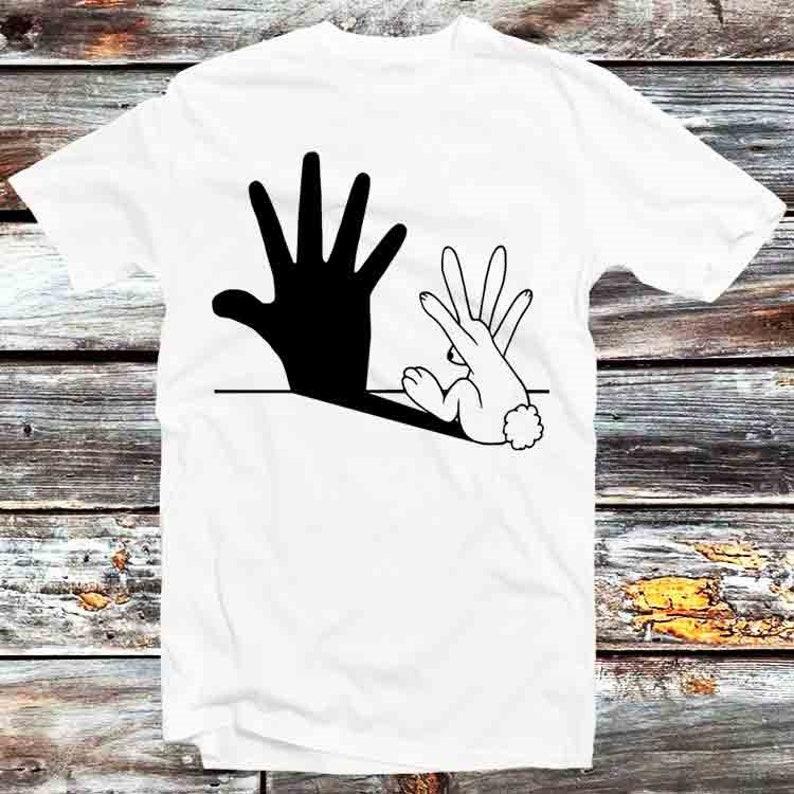 230 Gsm 100% Cotton Rabbit Hand Shadow T Shirt Vintage Retro Cool Gift Mens Womens Unisex Cartoon Anime Top Tee B686