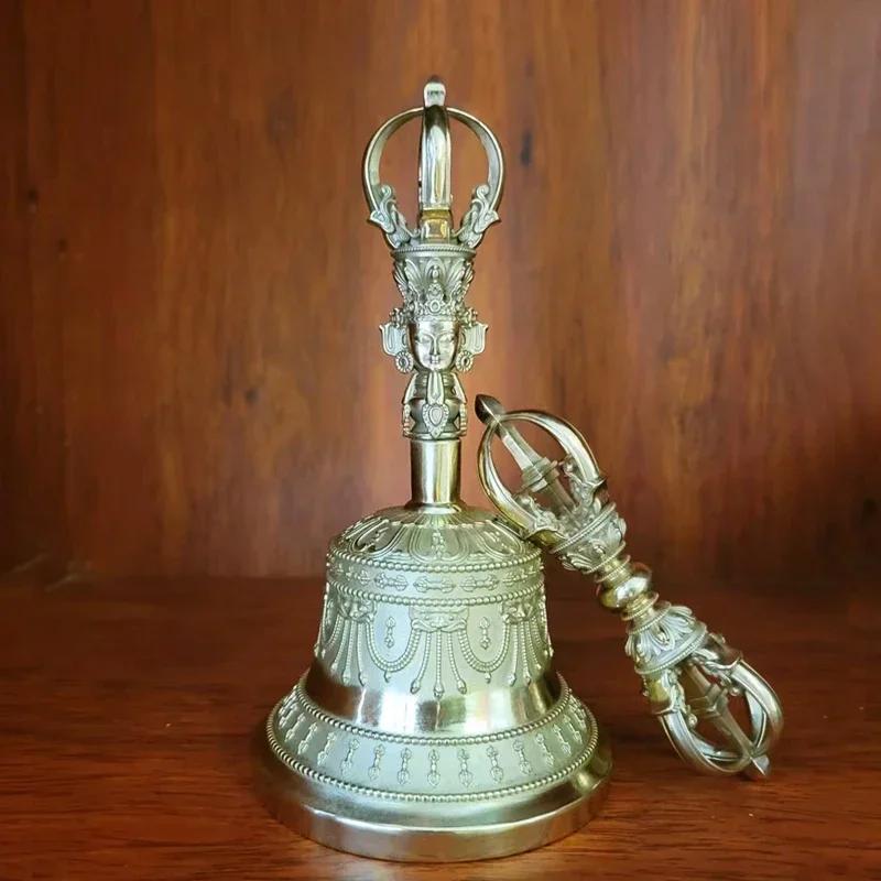 1PCS Craftsmanship Tibetan White Copper Diamond Bell and Pestle Precision Nine Leg Bell Feng Shui Ornament