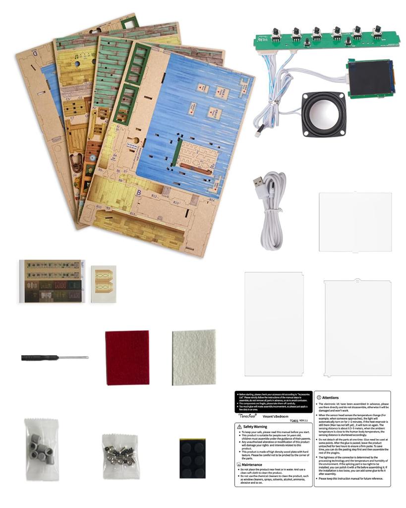 Миниатюрный кукольный домик Tonecheer, набор для самостоятельной сборки из дерева, миниатюрный домик, белый шум, 6 звуковых эффектов, светодиодный электронный экран, внутренняя сборка 3D