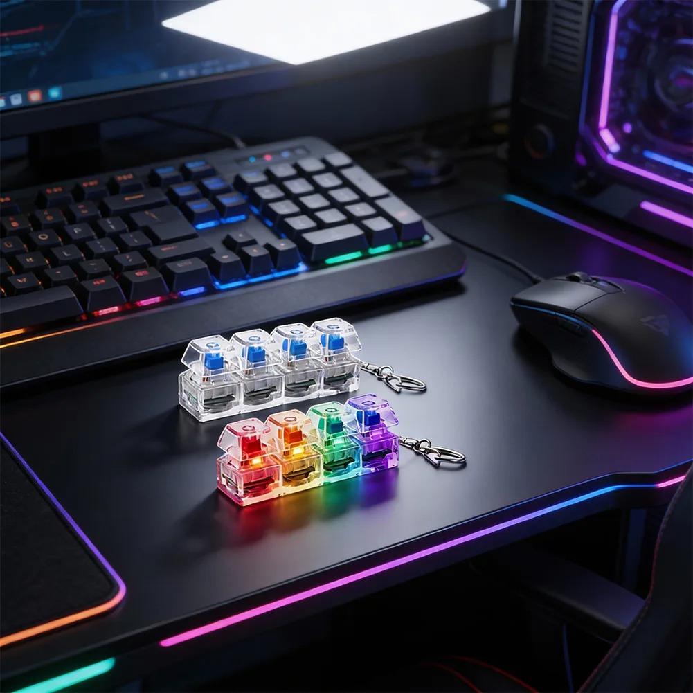 -Led Fidget Button 4Eys Keyboard Tester; Mechanical Keycap Toy For Stress Relief...