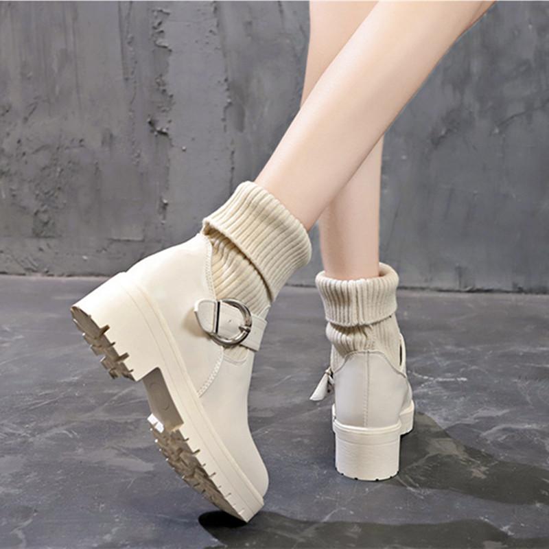 Fashion Knit Socks Boots for Women Wool Elastic Mouth Designer Short Boots Fashion Ladies Casual Shoes Leather Women's Platform Boots