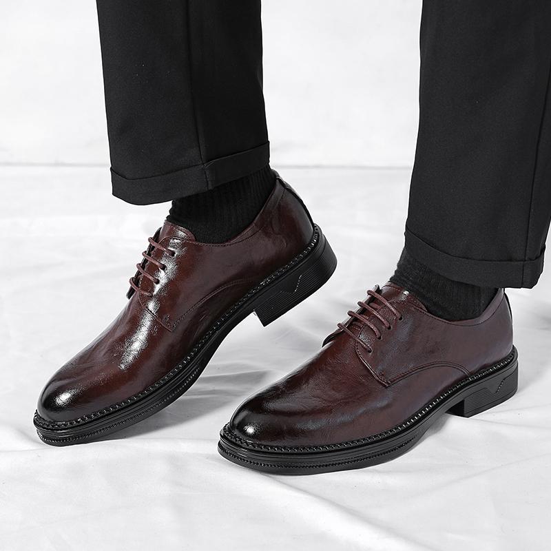 British Style Men Dress Oxford Shoes High Leather Fashion Classic Business Dress Wedding Party Lace Up Thick Soled Loafers Shoes